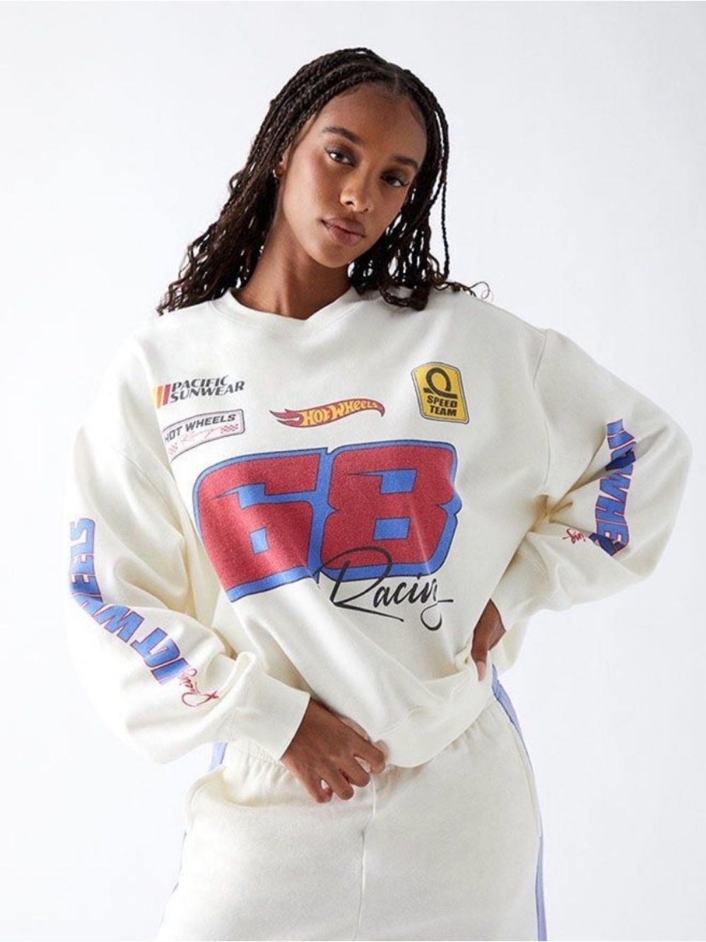 Hot Wheels X PacSun Circuit Racing Crewneck Sweatshirt Women’s S White Oversized